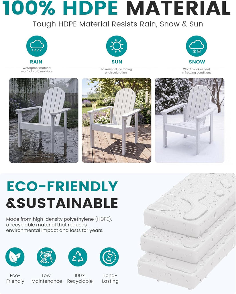 HDPE Stackable Adirondack Chairs Set of 2,Space-Saving, White | Weather-resistant Adirondack chair resists fading and