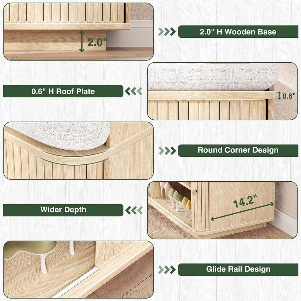 Hall Tree with Bench and Shoe Storage, Entryway Bench with Sliding Door Cabinet, Removable Padded, Metal Wall Hooks