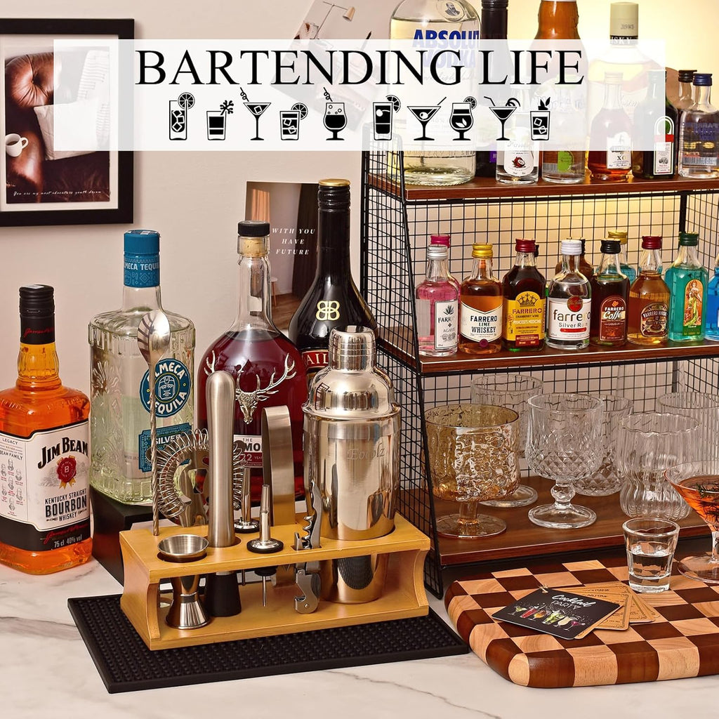 Bartender Kit Cocktail Shaker Set with Stand Bar Tool Bar Set for Drink Mixing Home Bartending Kit 11-Piece Bar Cart