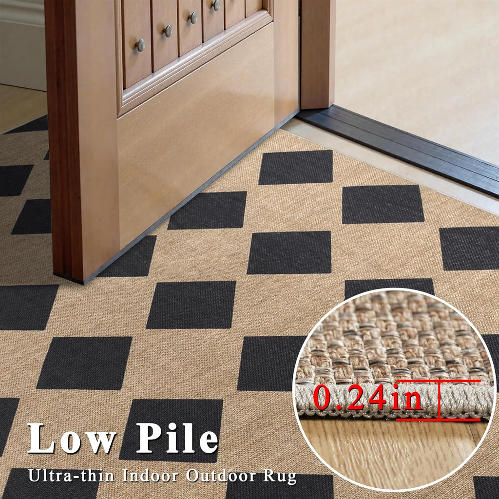 Checkered Easy Jute Rug 8x10 Outdoor Rug Large Washable Area Rugs for Living Room Bedroom Non Slip N