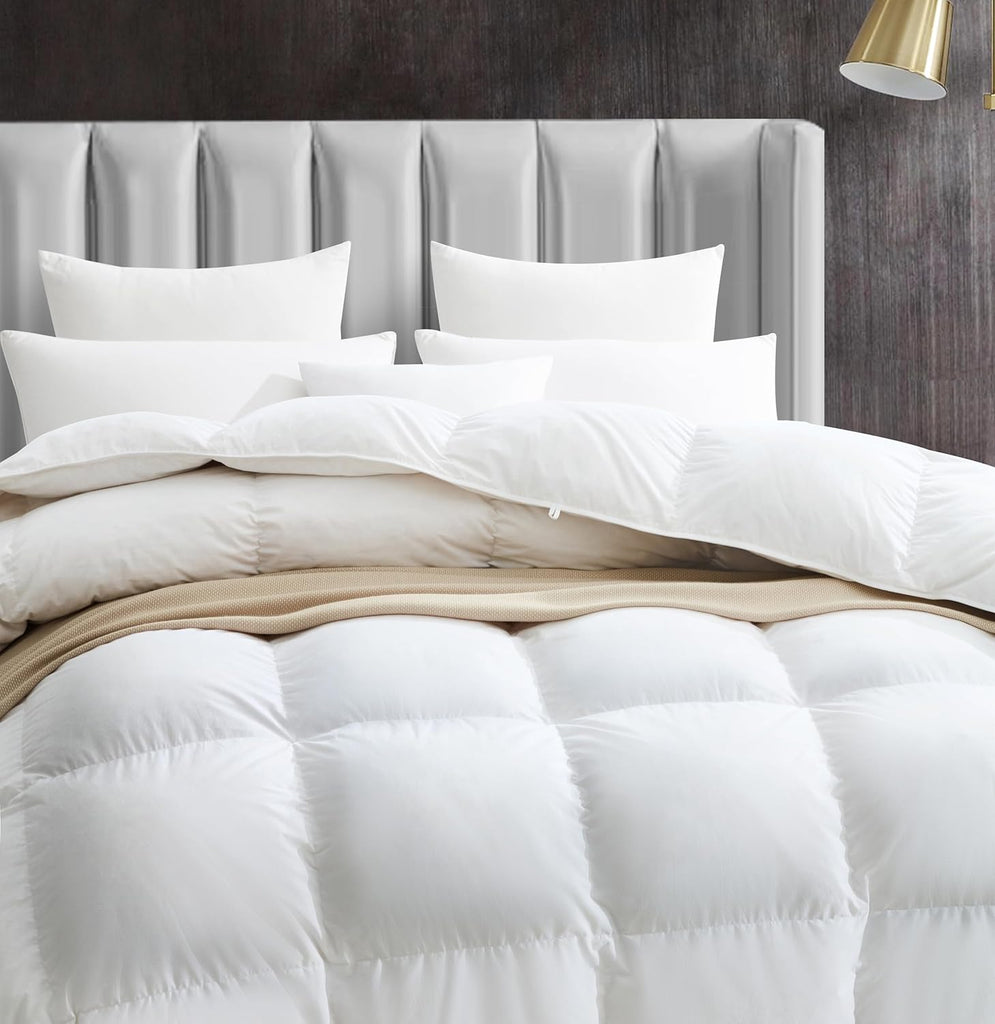 Feather Down Comforter Queen All Season White Down Duvet Insert Ultra Soft 100% Cotton Cover Fluffy 
