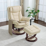 Modern Reclining Swivel Lounge Chair and Ottoman — White Faux Leather