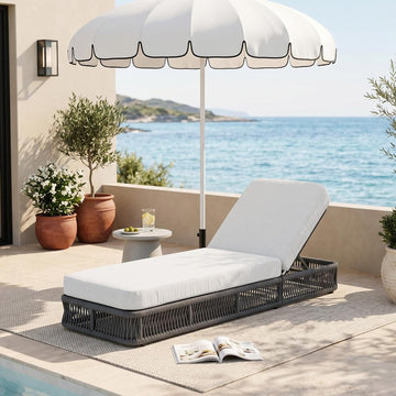 Outdoor Chaise Lounge Chair, Adjustable Backrest Patio Recliner, Woven Wicker Rope Reclining Pool Lounge Chair