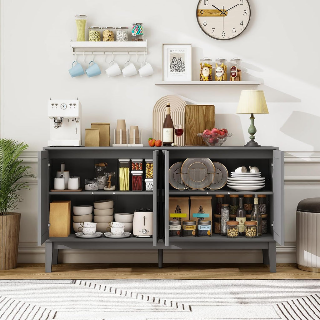 59" Sideboard Buffet Cabinet with Storage, Vintage Accent Cabinet with Diamond Handle and Adjustable Shelf