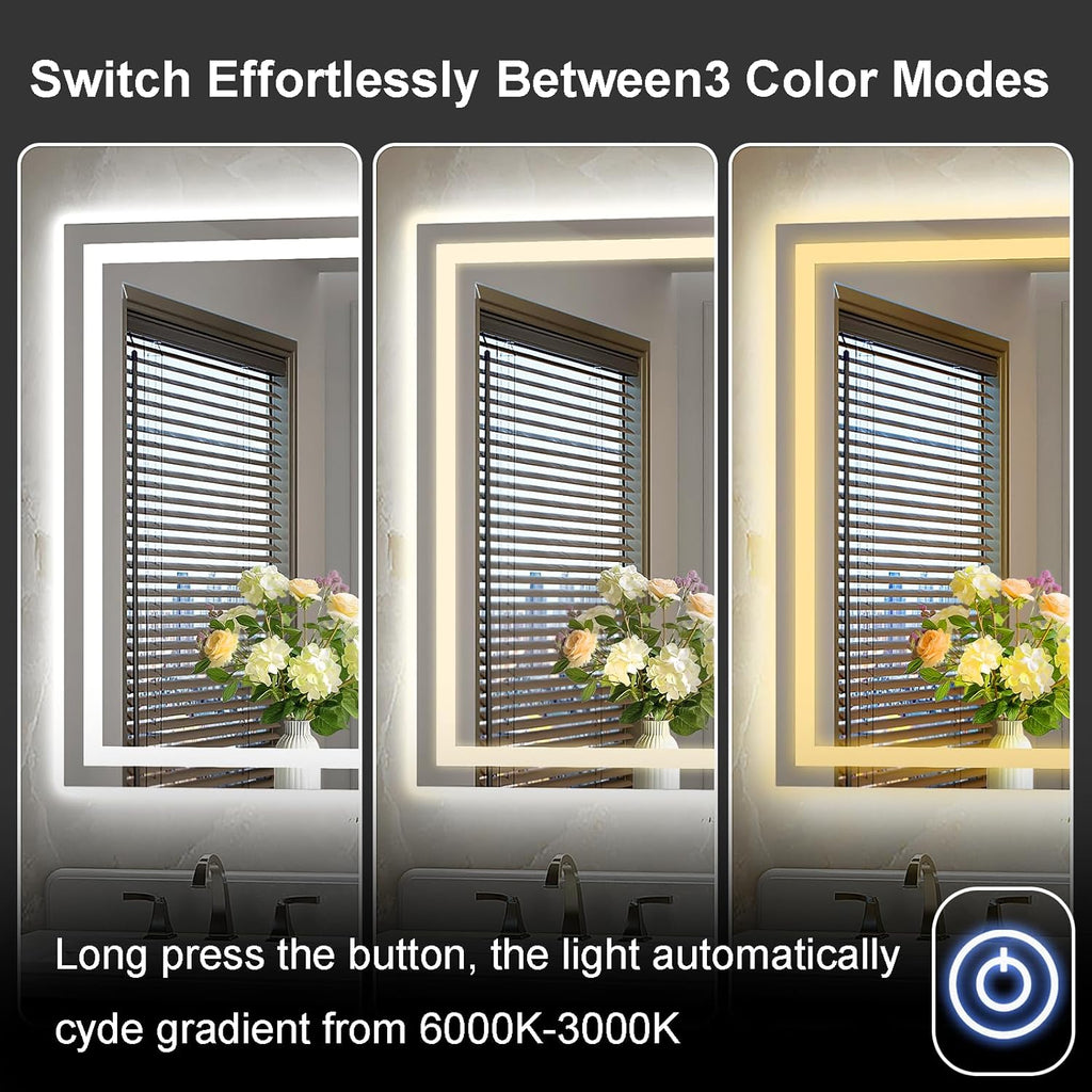 LED Bathroom Mirror 55"x36" Inch Lighted Bathroom Vanity Mirror with Lights, Large, Brighter Frontlit and Backlit