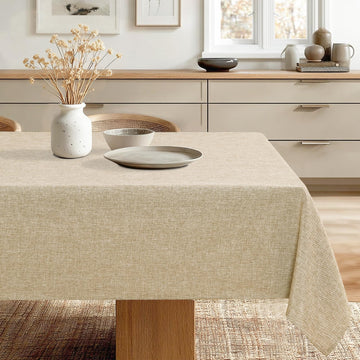 Square Table Cloth Faux Linen Farmhouse Tablecloth Wrinkle and Stain Resistant Decorative Fabric Table Cover