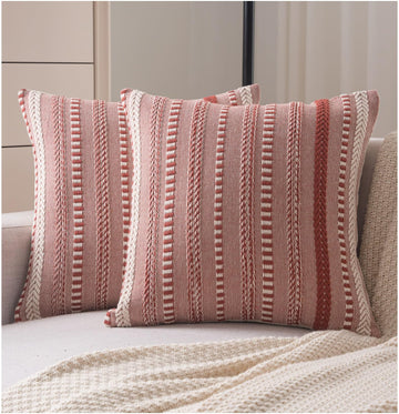 Boho Fall Throw Pillow Covers 18x18 Inch Set of 2, Farmhouse Decorative Couch Pillow Cases, Rust Accent Pillows of