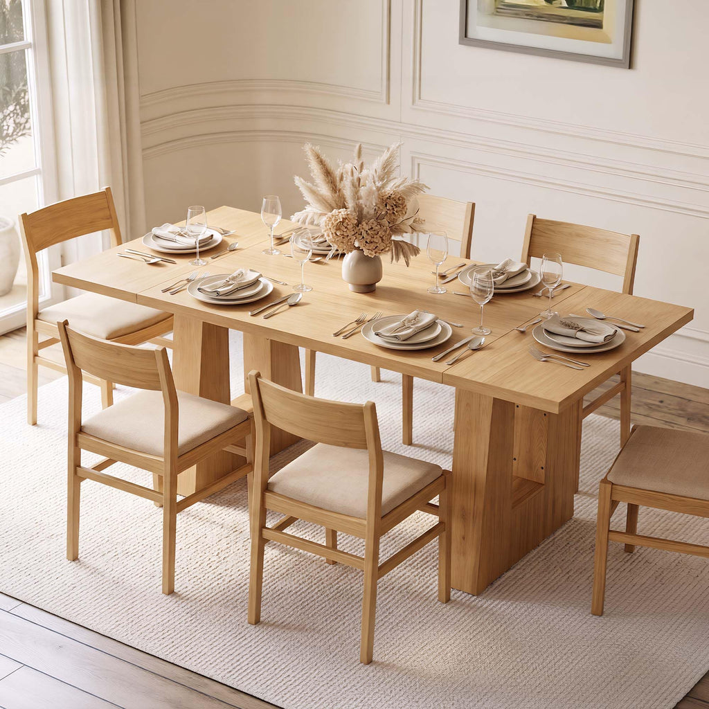 63" Dining Table for 4-6 People, Modern Kitchen Table, Light Oak
