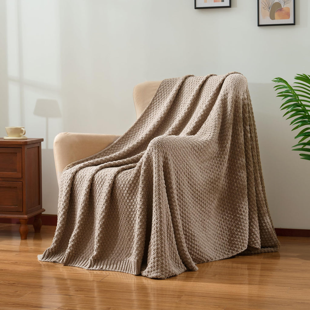 Chunky Chenille Knit Throw Blanket for Couch 50"x60"