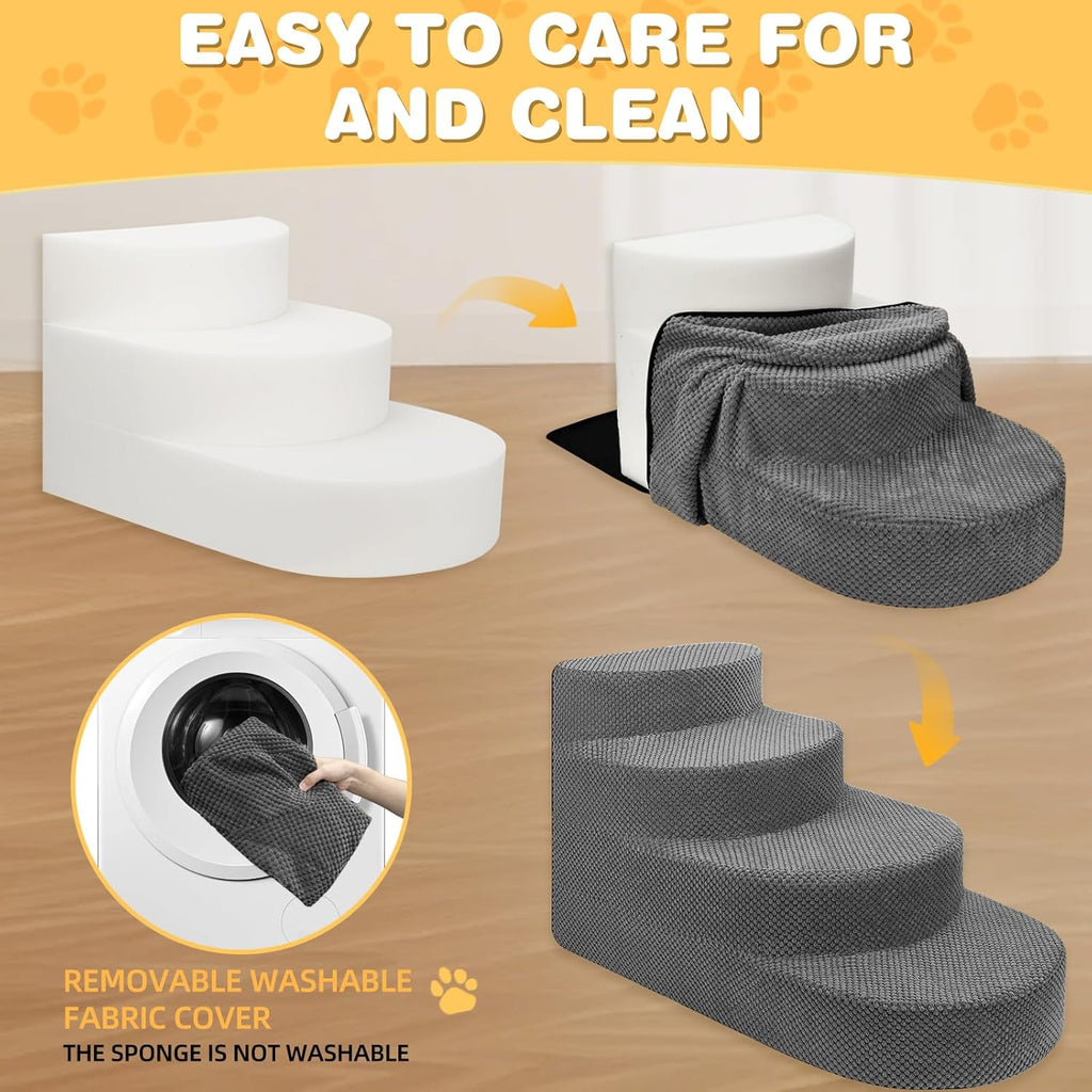 Dog Stairs for Small Dogs, Foam Steps for Small Dogs & Cats, 4 Steps Dog Ramp for High Beds, Couch, Window, Sofa