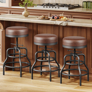 22-29 Inch Adjustable Height Industrial Swivel Bar Stools Set of 3