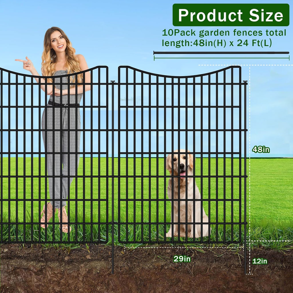 10 Panels Garden Fencing Animal Barrier with Gate, 48 in(H) X 23.6 ft(L) Dog Fence Outdoor for Yard, No Dig Temporary