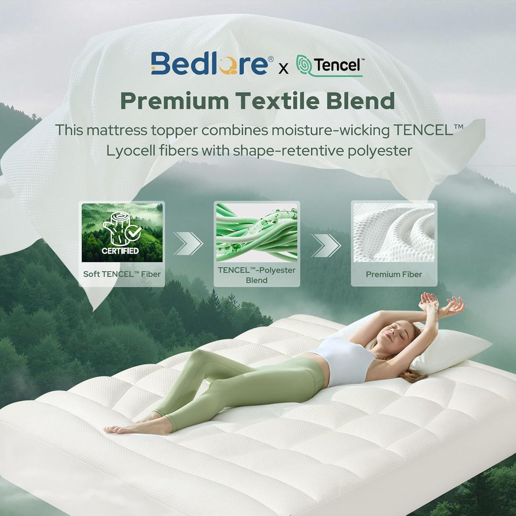Full Size Mattress Topper, Soft TencelTM Blend Pillow Top Bed Pad | Extra Thick 800 GSM and Breathable Naturally