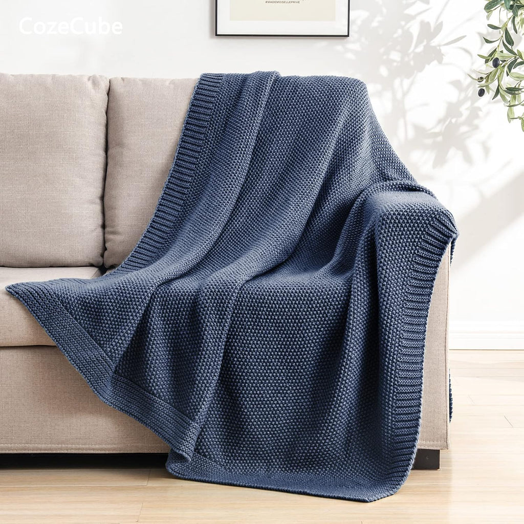 Blue Throw Blanket, Soft Cozy Cable Knit Throw, Lightweight Warm Decorative Farmhouse Christmas Blanket, 50"x60"