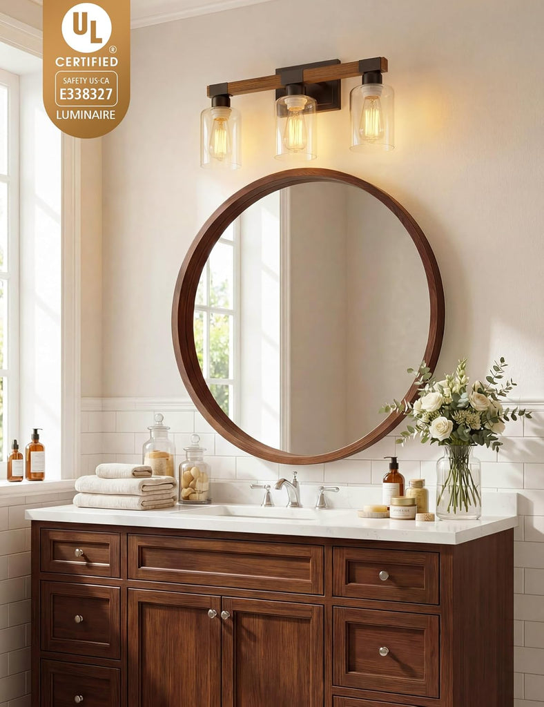 Farmhouse Bathroom Vanity Light Fixtures,3 Light,UL Certificated | 3 Light Bathroom Vanity Lights Over Mirror, Rustic