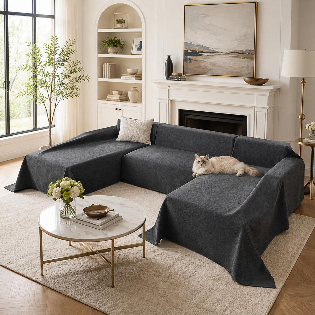 Sectional Couch Covers U Shape, 3 Pieces Waterproof Sofa Cover for Sectional Sofa, Non Slip U Shaped Couch Cover with