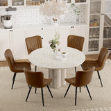 Dining Chairs Set of 6, PU Leather Upholstered Armless Dining Room Chairs with Metal Legs, Brown