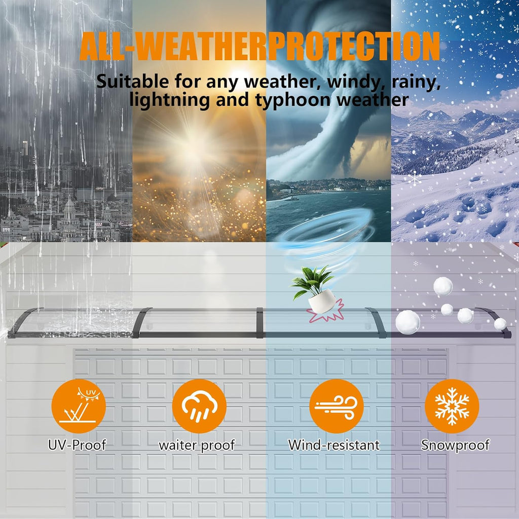 Window Awning Door Canopy 40"x60", Awnings for Doors Polycarbonate Cover Patio Door Awning UV Rain Snow Sunlight