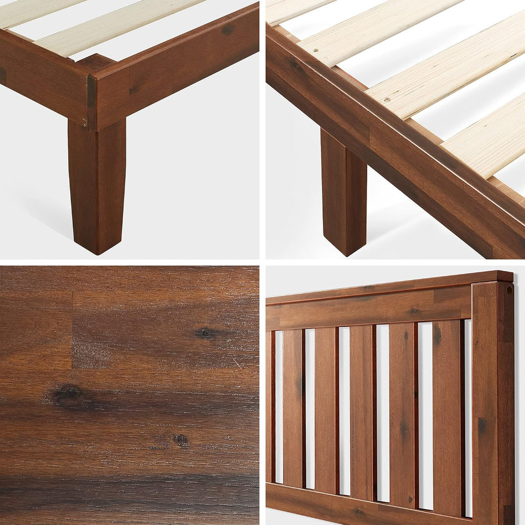 Wood Platform Bed Frame with Headboard, Solid Wood Foundation with Wood Slat Support, No Box Spring Needed