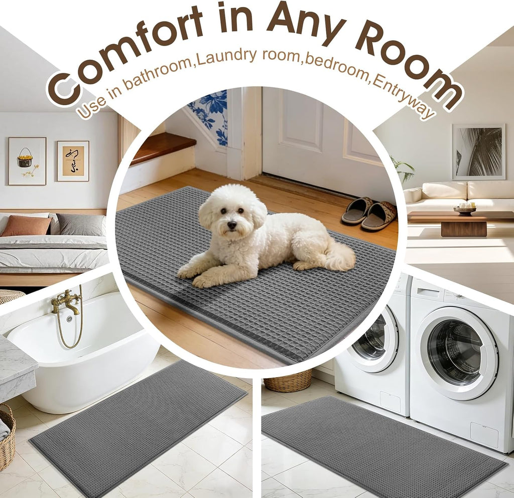 Memory Foam Bath Mat Set 3 Piece, Ultra Soft Absorbent Waffle Bathroom Rugs, Super Non-Slip PVC Backing Bath Rug