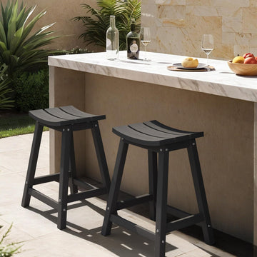 2 Set 24" Outdoor Bar Stools Heavy Duty HDPE Counter Height Bar Stools Weatherproof Patio Seats Modern Waterproof