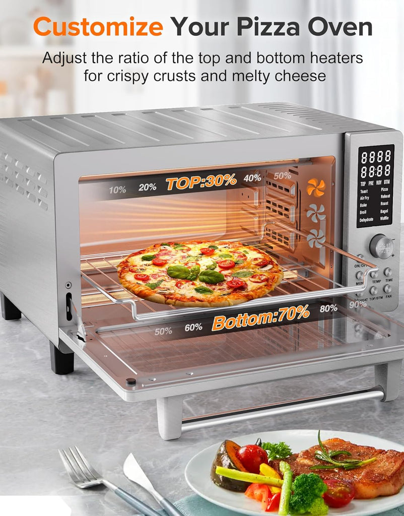 Bravo Pro Smart 21QT Toaster Oven Air Fryer Combo, Convection Oven Countertop, 10 functions all in 1, with even & quick crisp technology, 50-450°F, 1800W, Stainless Steel