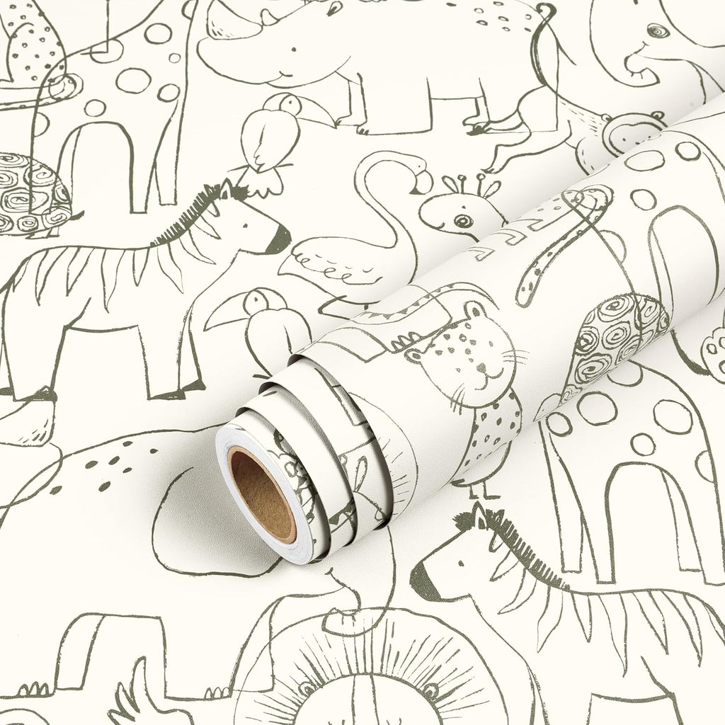 17.5x276 Neutral Animal Peel and Stick Wallpaper Fun Kids Wallpaper Playroom Accent Wall Covering Baby Girl Nursery