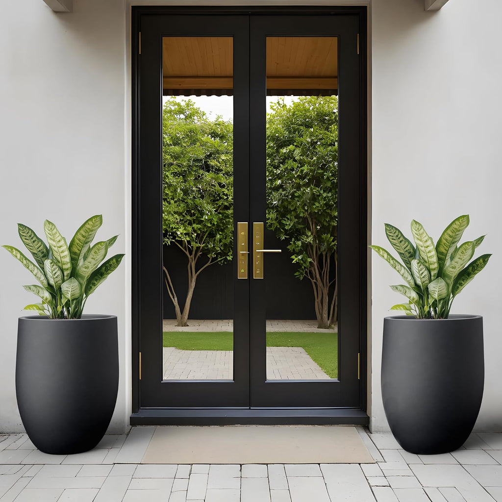 Large Round Bullet Black Concrete Planter 21.7" Tall, Outdoor | Rubber Plug for Indoor, Drainage for Garden