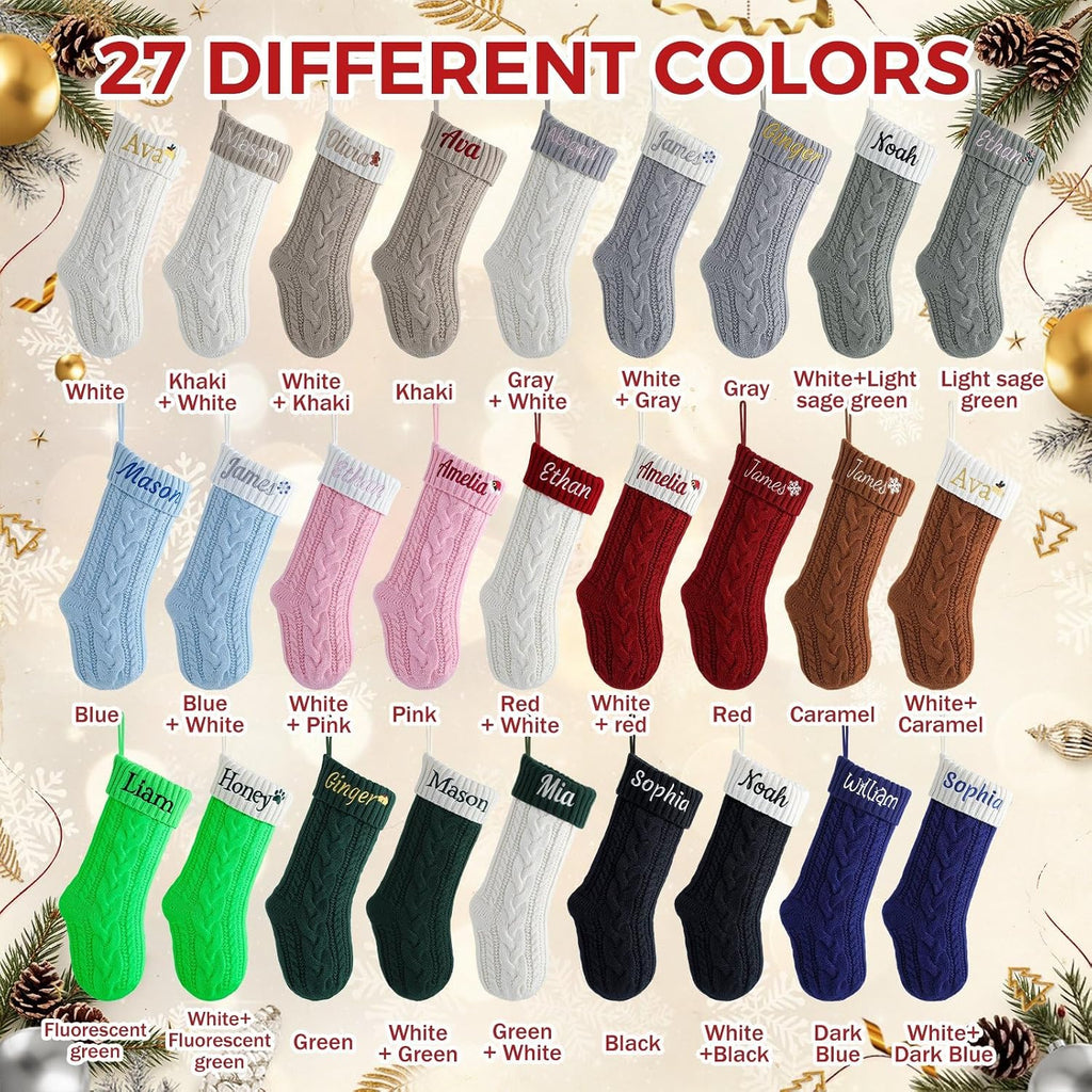 Stockings with Embroidered Name 18" Large Customized Stockings for Fireplace Hanging Decoration,Knitted Xmas - Set of 3