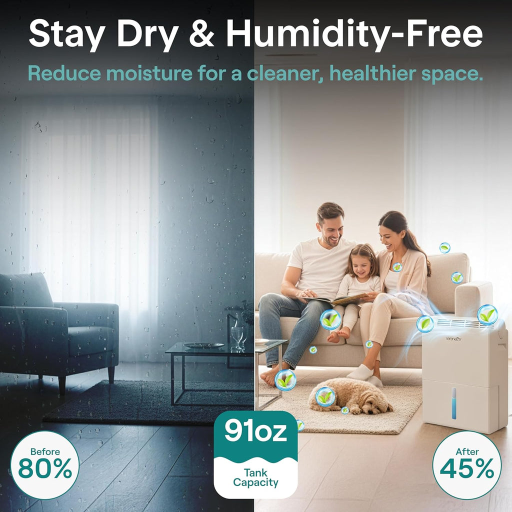 91 OZ Dehumidifier For Home | Covers 1200 SQ FT For Basements, Bedrooms