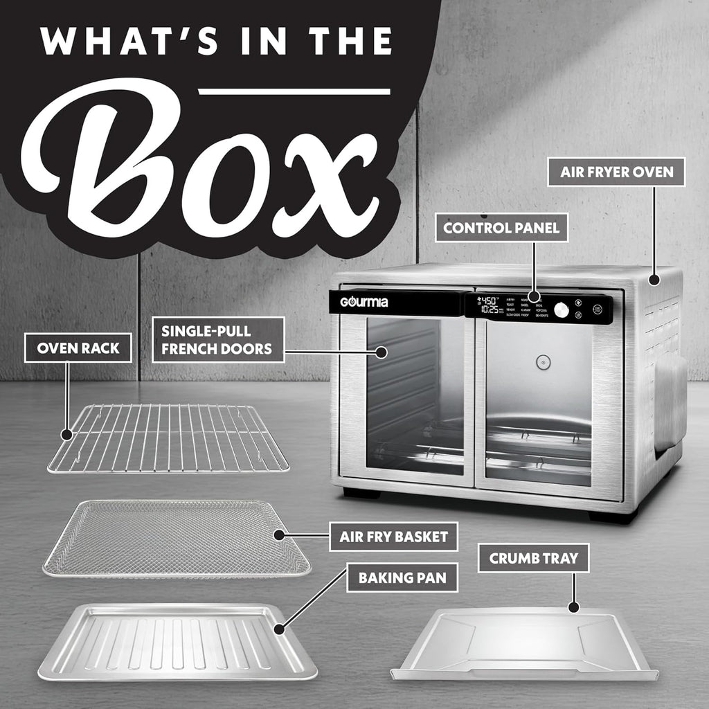 French Door Air Fryer Oven - 37 Qt Large Capacity Convection Toaster Oven, FryForce 360°, Digital Display, 12 Cooking