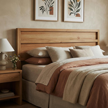 Serene Solid Wood Panel Headboard with Clean-Line Design, King, Stained Pine, Easy Assembly, Quality Materials