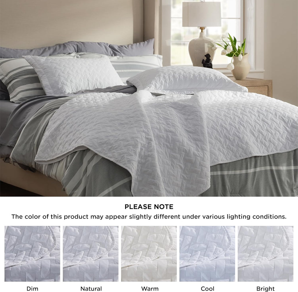 Quilts - Lightweight Bedspreads with Basket Weave Pattern, Soft Quilt Bedding Set, White Comforter Set