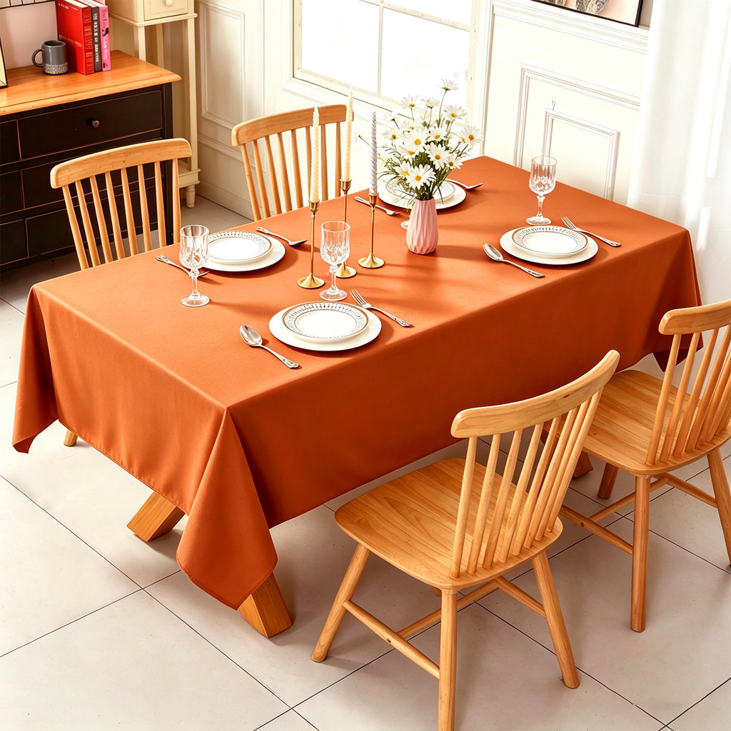 2-Pack 60x102 inch Rust Orange Table Cloths, Solid Stain and Wrinkle Resistant Oblong Tablecloth, Premium Plain Weave