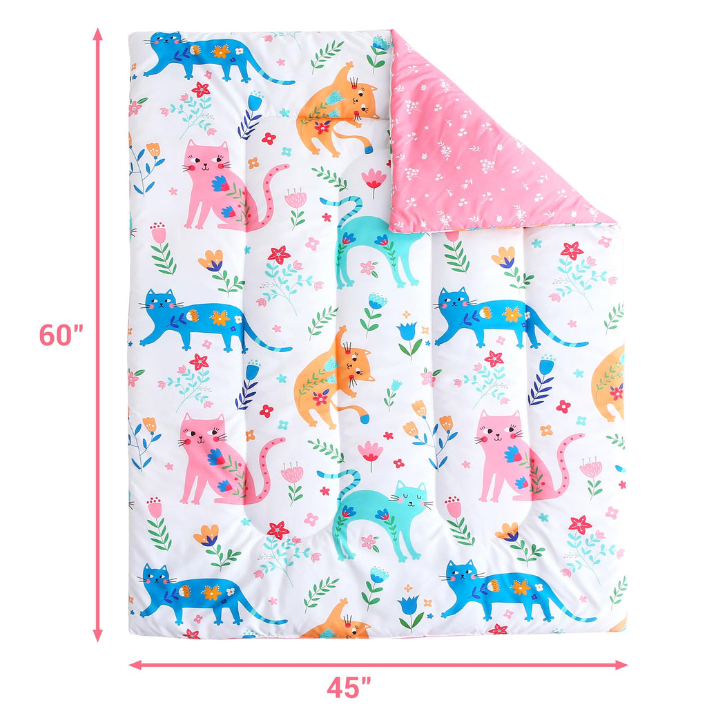 Toddler Bedding Sets for Girls,4 Pieces Floral Cat Printed