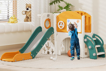 Toddler Slide Set, 8-in-1 with Golf & Drawing Board (Green Yellow)