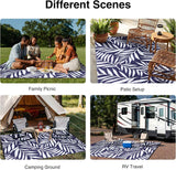 Waterproof Outdoor Rug 9x12 ft, Reversible Outdoor Plastic Straw Rug with Leaf Pattern, RV Mat, Indo