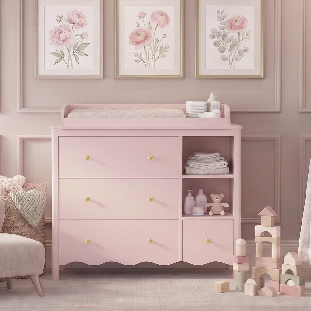 Baby Dresser with Changing Table Top Kids Dresser Pink | Nursery Dresser Wooden Small Dressers Baby Dresser Organizer