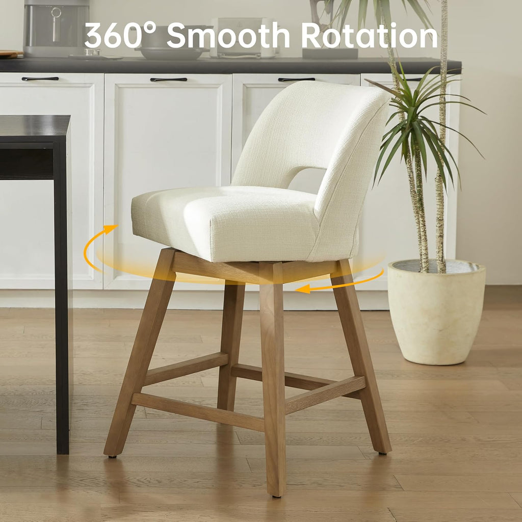 27" Swivel Bar Stools Set of 4, Upholstered Counter Height Bar Stools with Backrest and Rubberwood Legs, Fabric