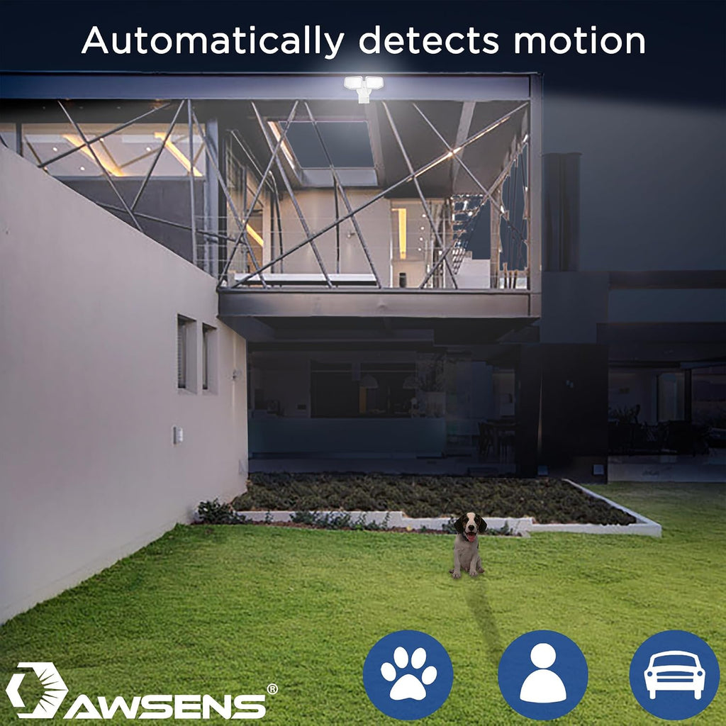 40W LED Security Lights Motion Sensor Light Outdoor, 180 Degree, 4000 LM, 5000 K, ETL Water Resistant, Clear 2 Head