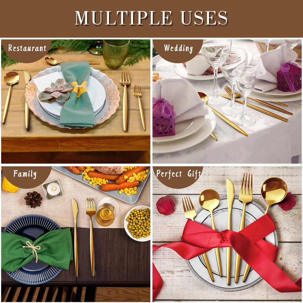 Gold Silverware Set for 8, Stainless Steel Flatware Set
