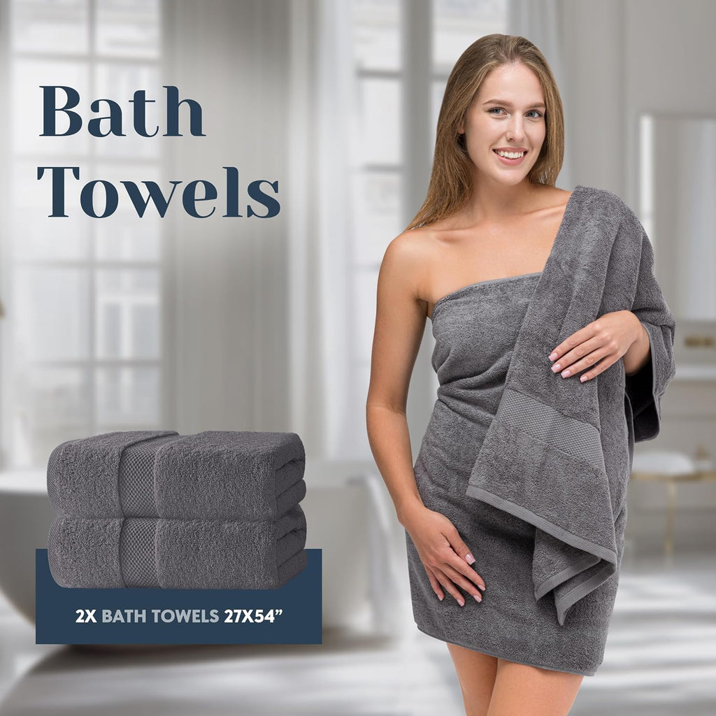 Luxury Bath Towel Set of 8 Pieces - 100% Turkish Cotton Highly Absorbent Towels , 2 Luxury Bath Towels 700GSM, 2 Hand