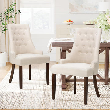 Fabric Side Dining Chairs Set of 2, Wingback Upholstered Dining Room Chairs with Tufted Button, Living Room Chairs