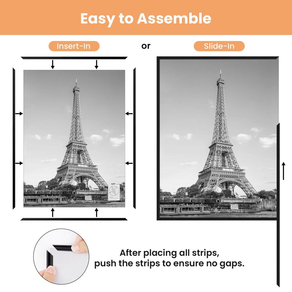 22x28 Poster Frame, Easy Slide-In Assembly, Black, 3 Pack