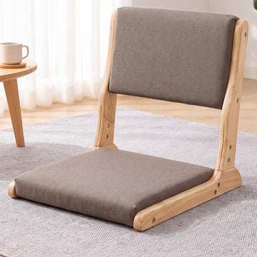 Foldable Floor Chair with Back Support, Wood Grey, No Assembly