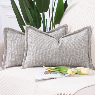 Decorative Chenille Velvet Throw Pillow Covers Set of 2 Soft Boho Textured Neutral Couch Throw Pillow for Bed Modern