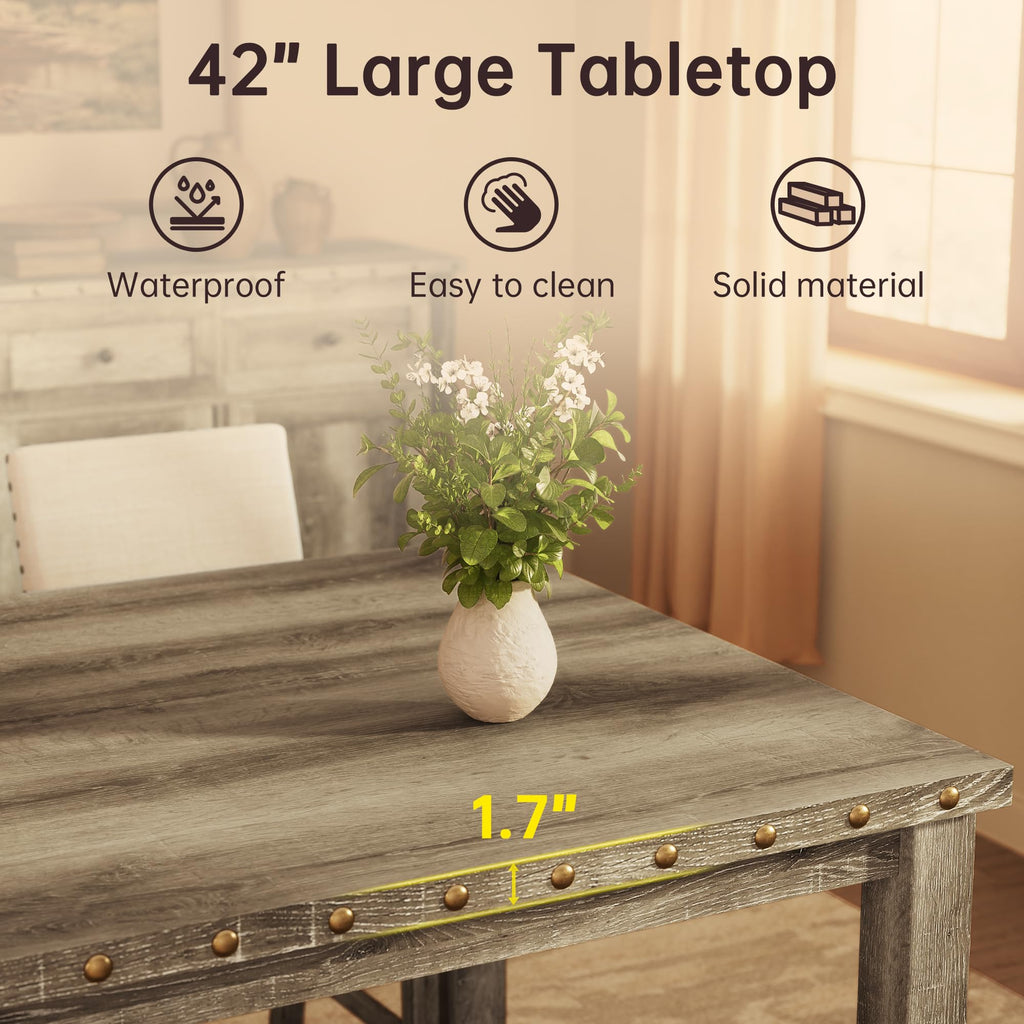 Counter Height Dining Table Set for 4, Farmhouse Dining Table Set for 4, Square Bar Kitchen Dining Table with 4 Bar