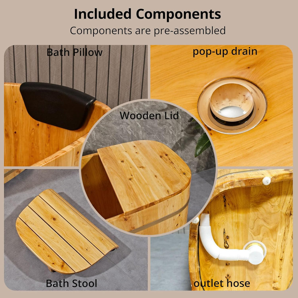 With Lid Japanese Soaking Tub Handcrafted Cedar Freestanding Wooden Bathtub Deep Soaking Tub Small Bathroom Tub Space
