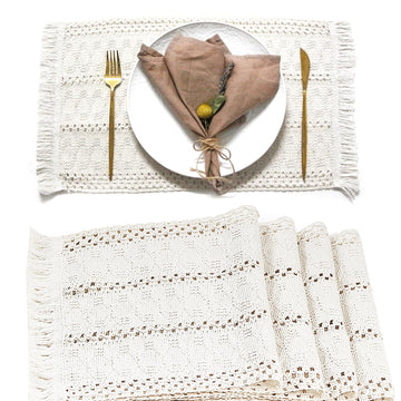 Beige Boho Placemats Set of 4 Table Mats Farmhouse Home Dining Decor