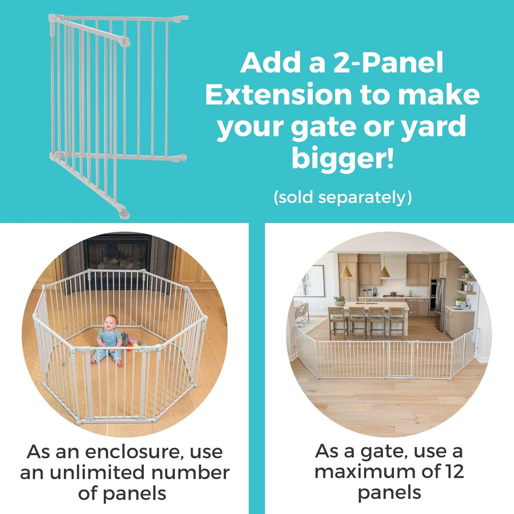 3 In 1 Metal Superyard Baby Play Yard: 6 Panel Playpen, Safety Gate, or Extra Wide Baby Fence - Encloses Up to 10